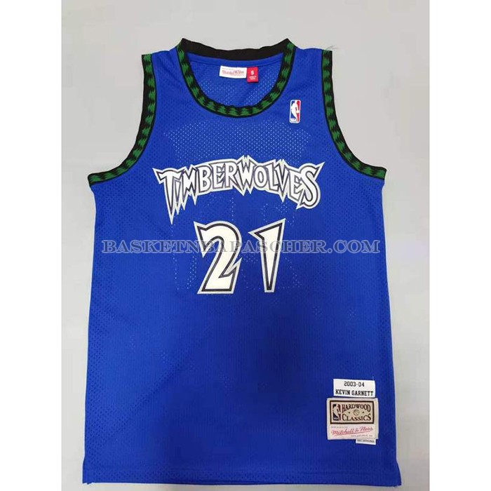 Maillot Minnesota Timberwolves Kevin Garnett NO 21 Hardwood Classics Throwback 2003-04 Bleu